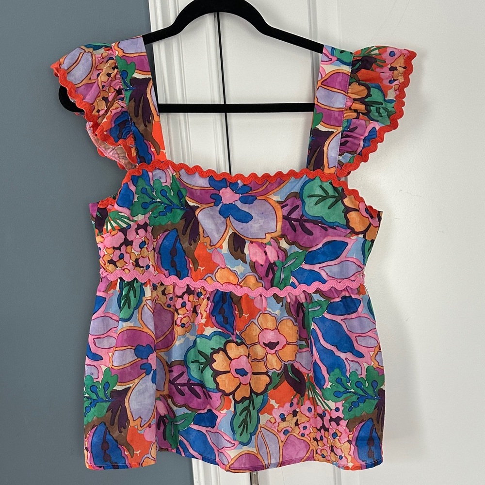 THML Multicolor Floral Ruffled Tank Top in Pink & Orange